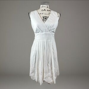 Corey P Eyelet Dress White Sleeveless V-Neck Fit & Flare Summer Sz 6 100% Cotton